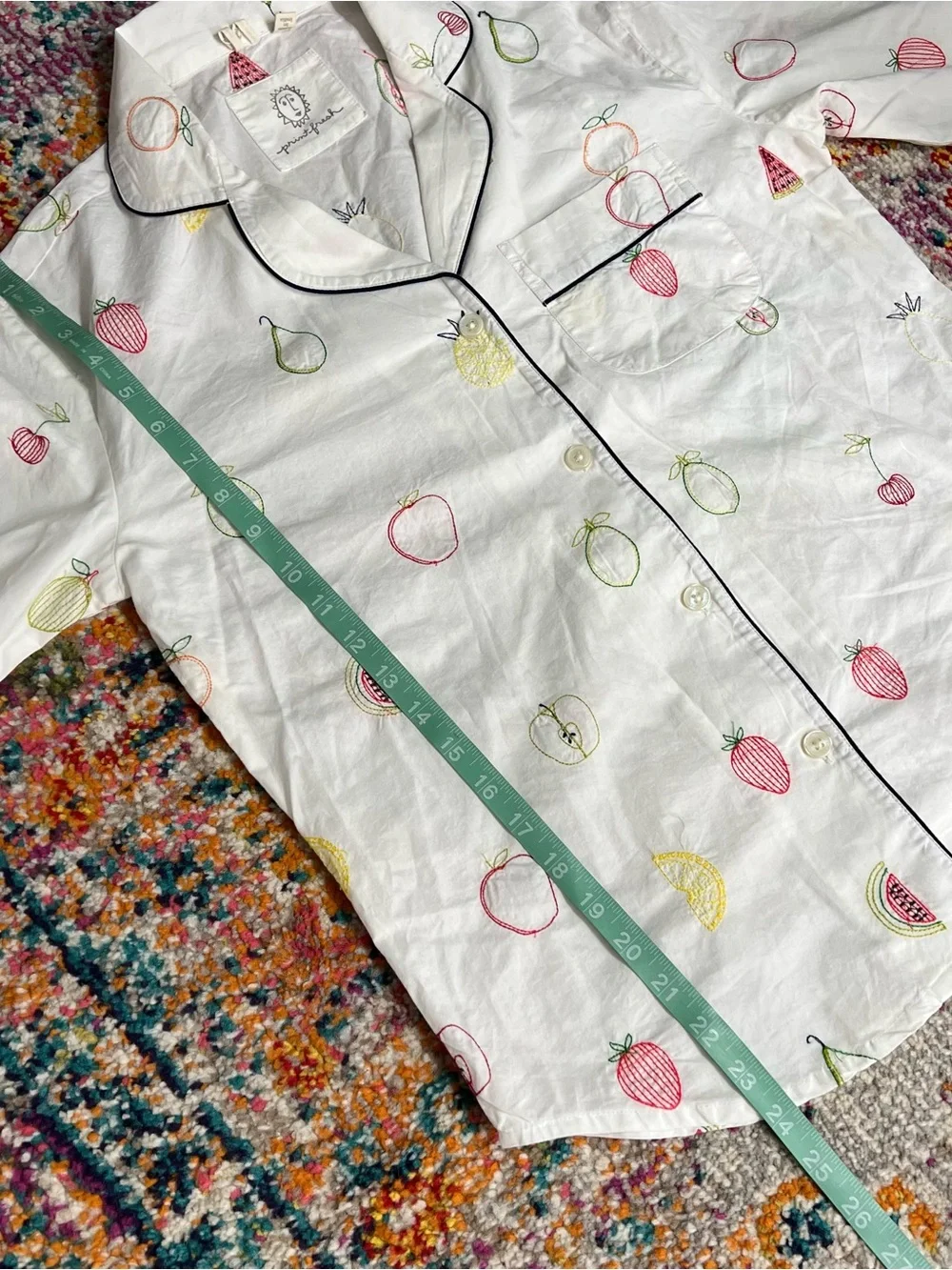 Anthro Print Fresh Fruit Medley Embroidered Pajama Set XXS